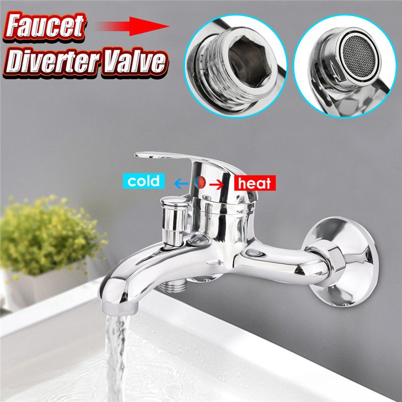 Zinc Alloy Basin Faucets Chrome Wall Mounted  Cold Water Dual Spout Mixer Tap Faucet Bath Shower Basin