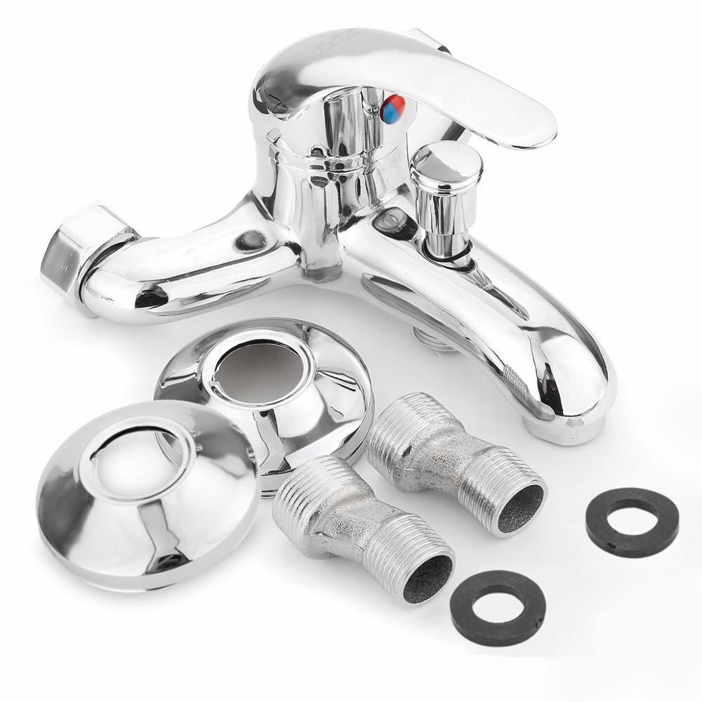 Zinc Alloy Basin Faucets Chrome Wall Mounted  Cold Water Dual Spout Mixer Tap Faucet Bath Shower Basin