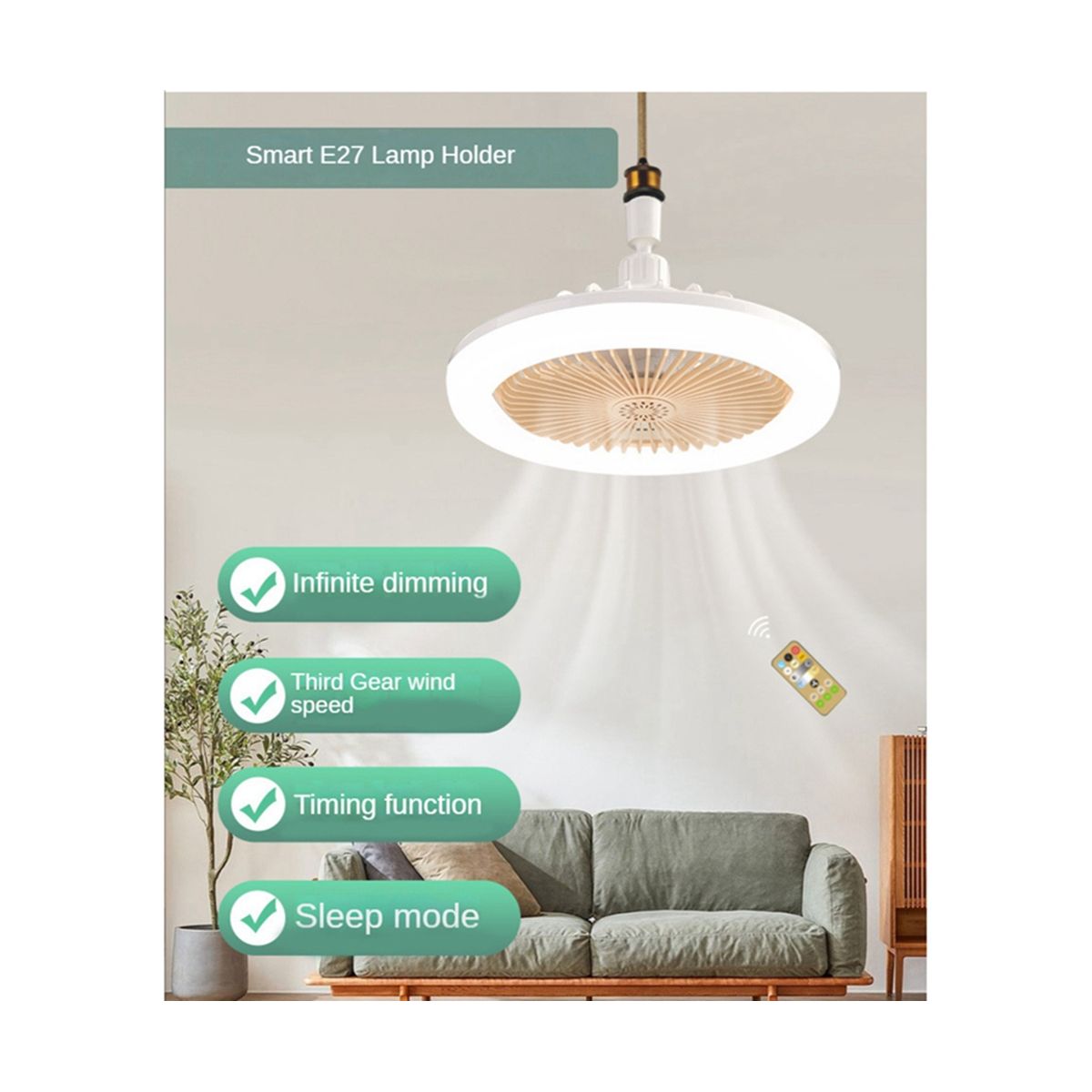 Ceiling Fan with Remote Control and Light 30W LED Lamp Fan