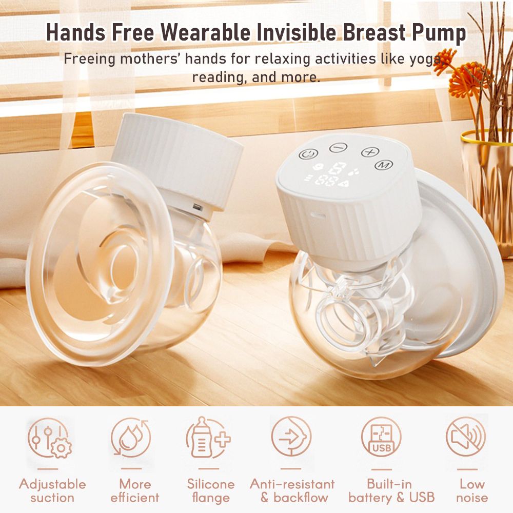 2Pcs Hands Free Wearable Invisible Breast Pump Portable