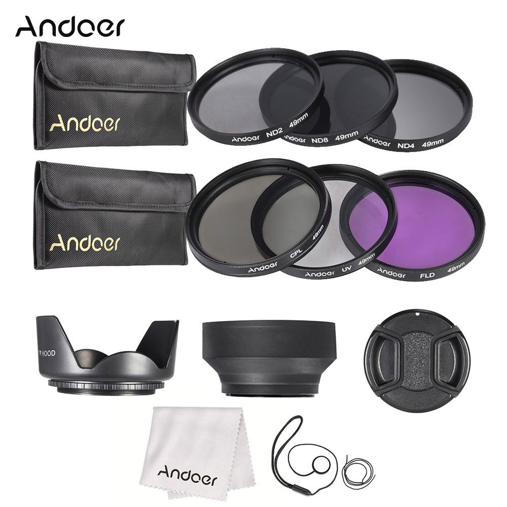 49mm Lens Filter Kit UV+CPL+FLD+ND(ND2 ND4 ND8) With