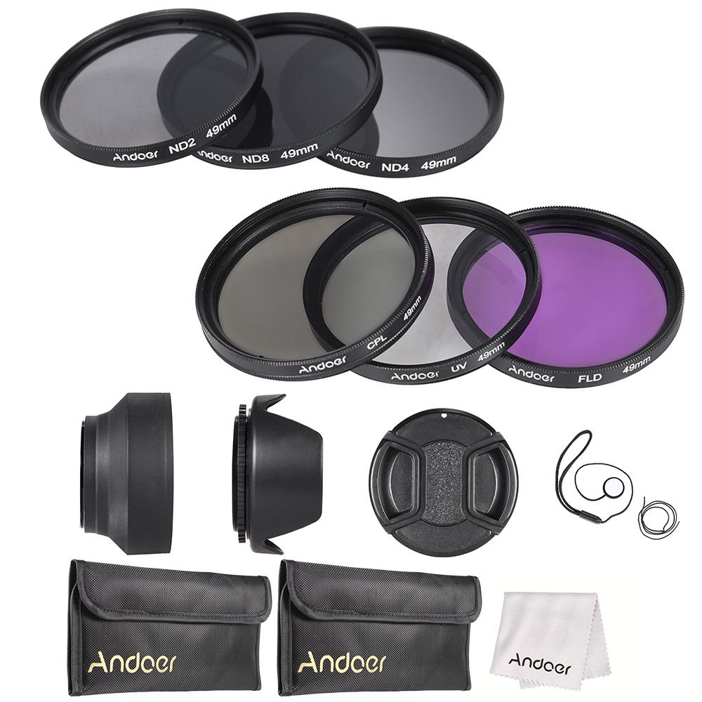 49mm Lens Filter Kit UV+CPL+FLD+ND(ND2 ND4 ND8) With
