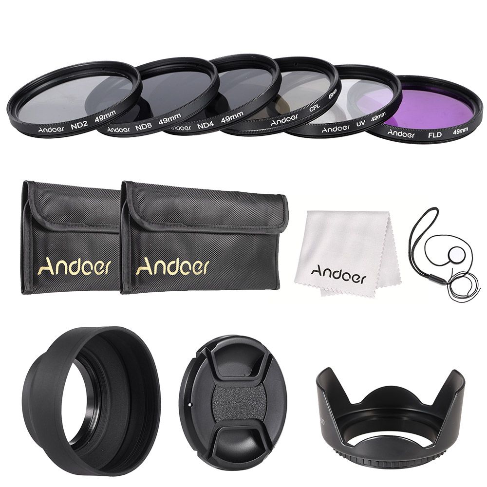 49mm Lens Filter Kit UV+CPL+FLD+ND(ND2 ND4 ND8) With