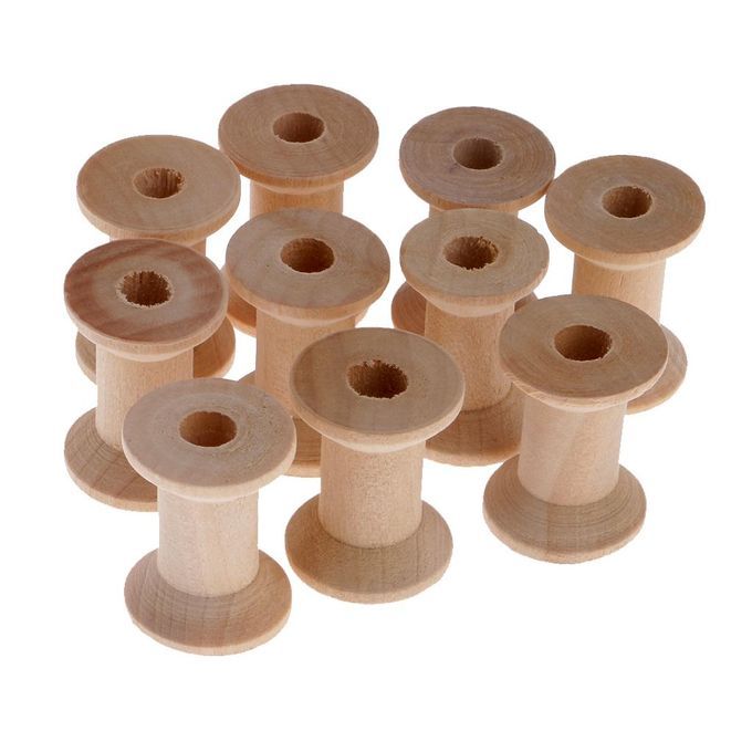2X 10pcs Wooden Empty Thread Spools Classic Bobbin DIY Sewing Notions
