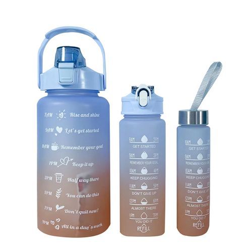 3pcs/Set Large Capacity Sports Water Bottle School Girl Children Kawaii Cute Drinking Cup For Male Female Jug Hiking Camping Cup(#Style3-Blue-3pcs)