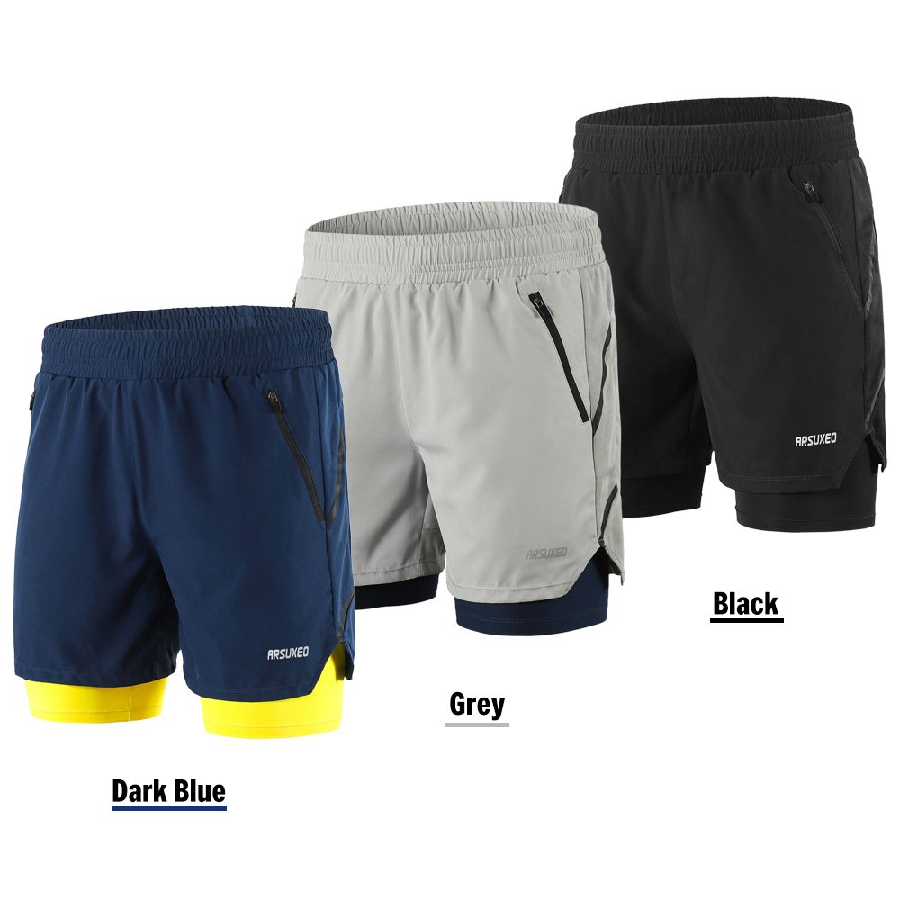 Men 2 In 1 Running Shorts Quick Drying Breathable Active