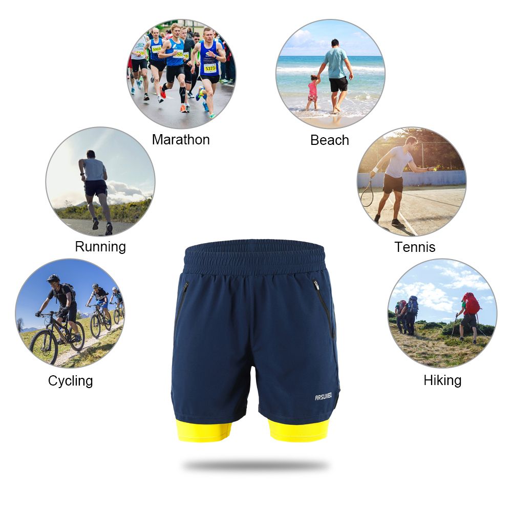 Men 2 In 1 Running Shorts Quick Drying Breathable Active