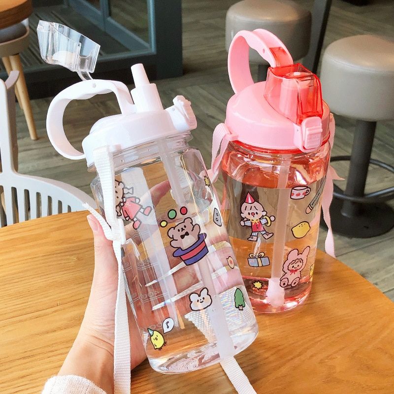 Large Capacity Water Bottle Portable Sport Bottles With Straw Camping Cycling Travel Plastic Juice Drinkware White 2L With Stickers SAI