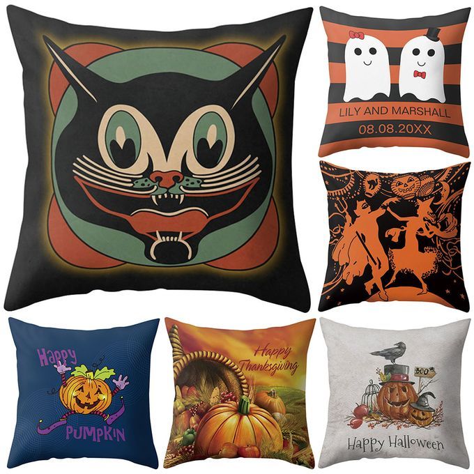 Pumpkin Ghost Print Sofa Pillow Case Cushion Cover-2#