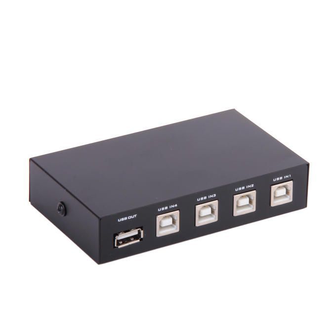 4 Ports USB 2.0 Divide Switch   Out Switch For Printer  - Black