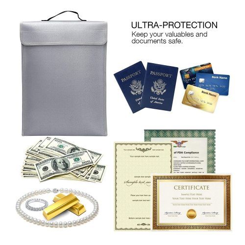 Portable Fireproof Document Bag Holder Pouch Home Office