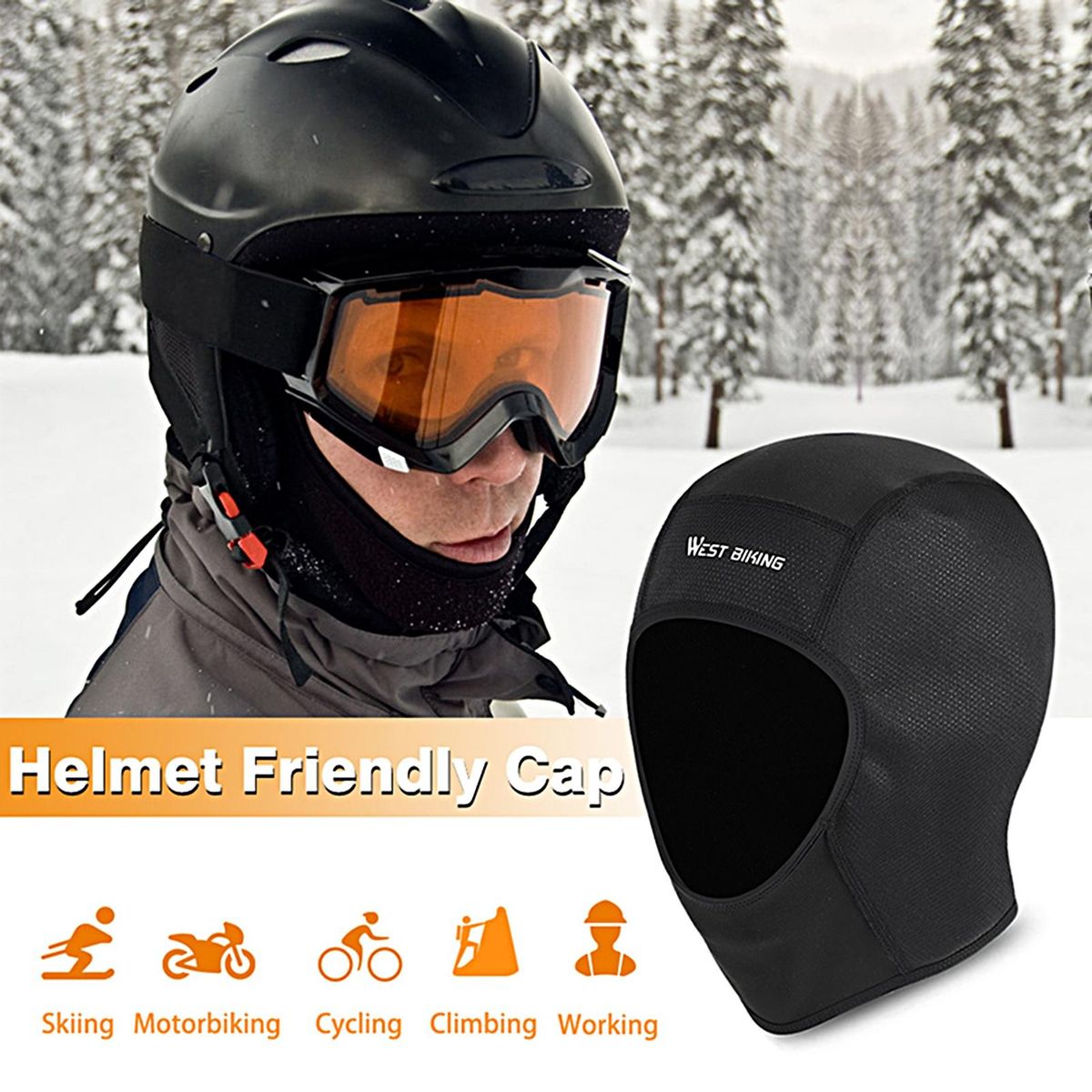 Cycling Face Cover Ear Protection Stretchy Motorcycle Liner Black