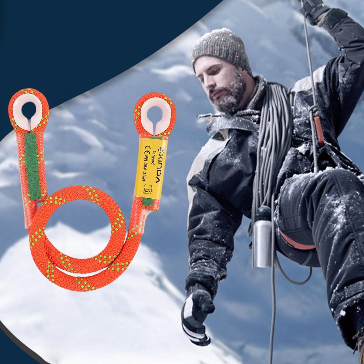 22kN Climbing Prusik Cord Rope Presewn Safety Lanyard Orange 120cm