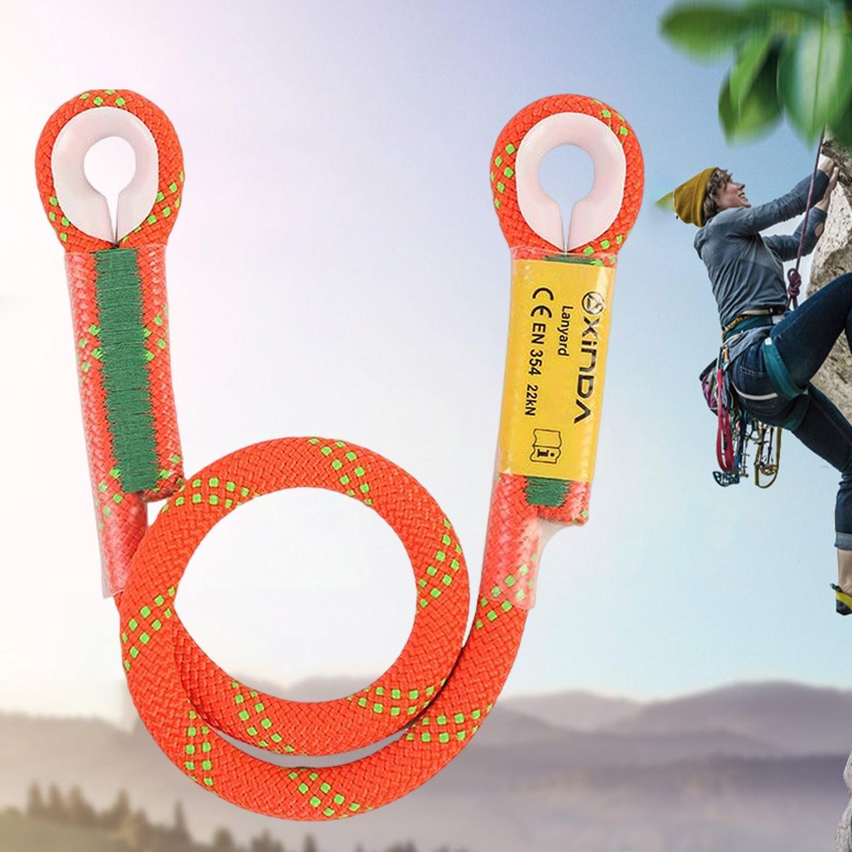 22kN Climbing Prusik Cord Rope Presewn Safety Lanyard Orange 120cm