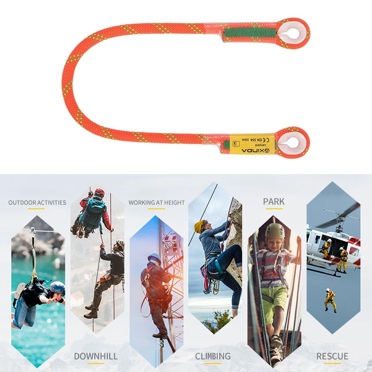 22kN Climbing Prusik Cord Rope Presewn Safety Lanyard Orange 120cm