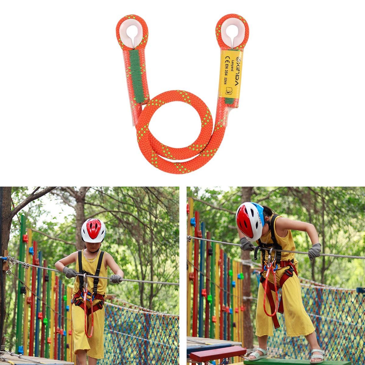22kN Climbing Prusik Cord Rope Presewn Safety Lanyard Orange 120cm