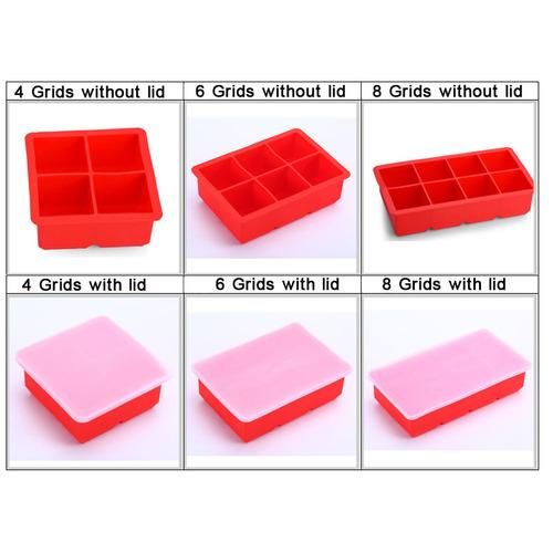 4/6/8Cell Large Ice Cube Mold MultiColor Square Ice Tray Mold Big Cubitera Food Grade Silicone Tray Mold Ice Maker Ice Cube Tray
