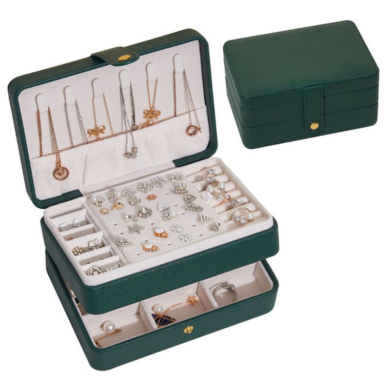 Jewellery Box Case,Double-Layer Jewellery Organiser（Green）