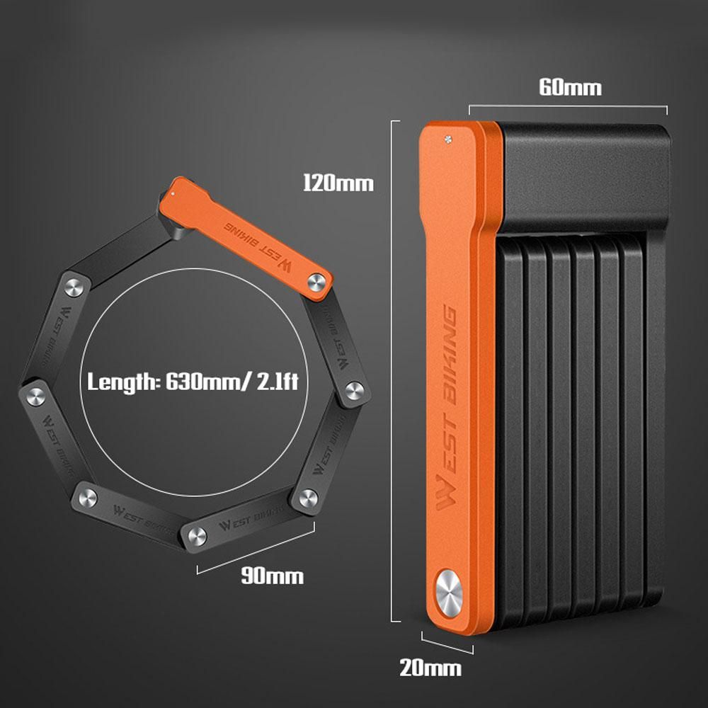 WEST BIKING Compact Folding Bike Lock Anti-Theft Chain Lock Heavy Duty Secure Guard with 3 Keys for Bike Electric Bike/Scooter