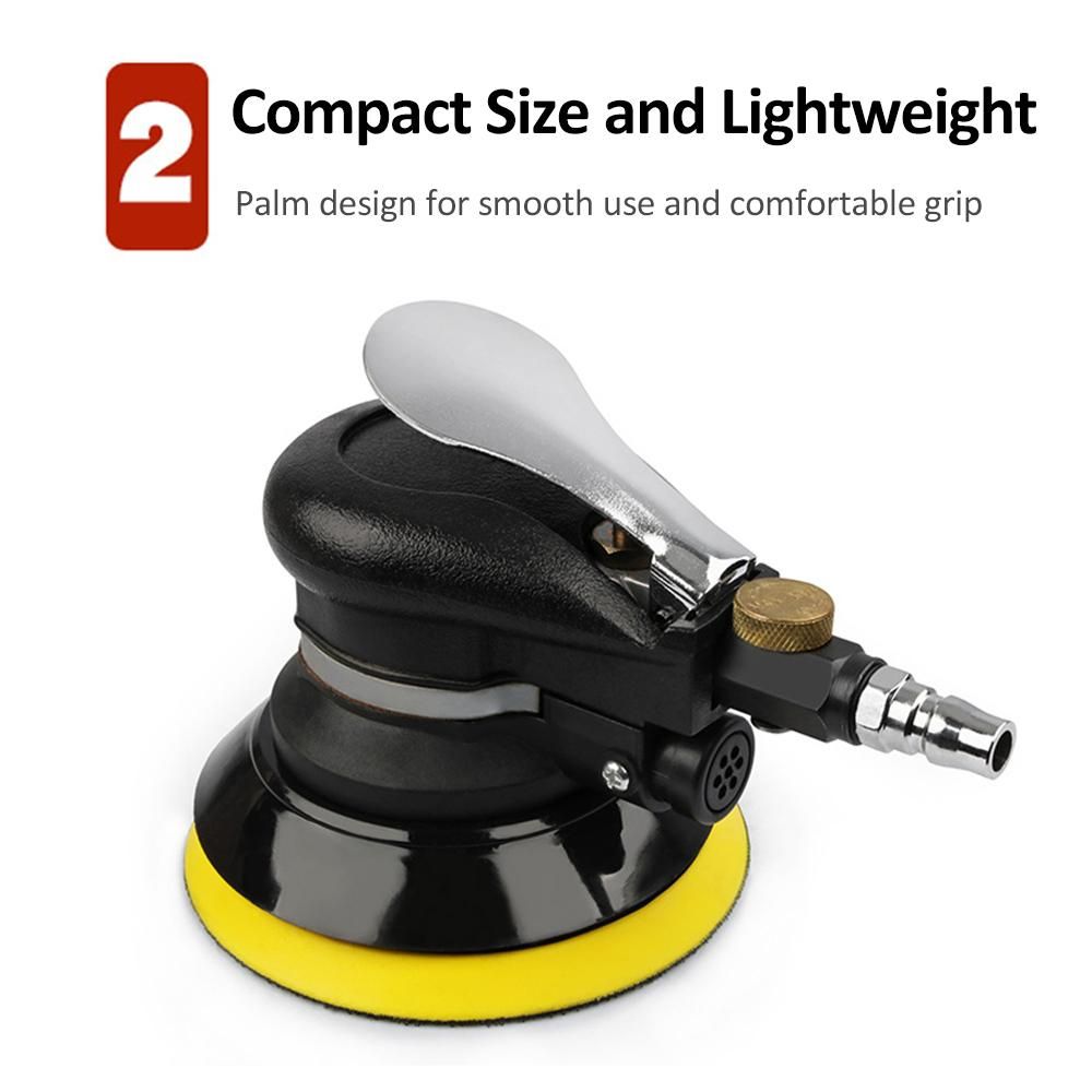 5'' Air Random Orbital Sander Heavy Duty Pneumatic Palm Sander with Hose and Bag Polishing Grinding Sanding for Car Metal Wood Wax Metal Work