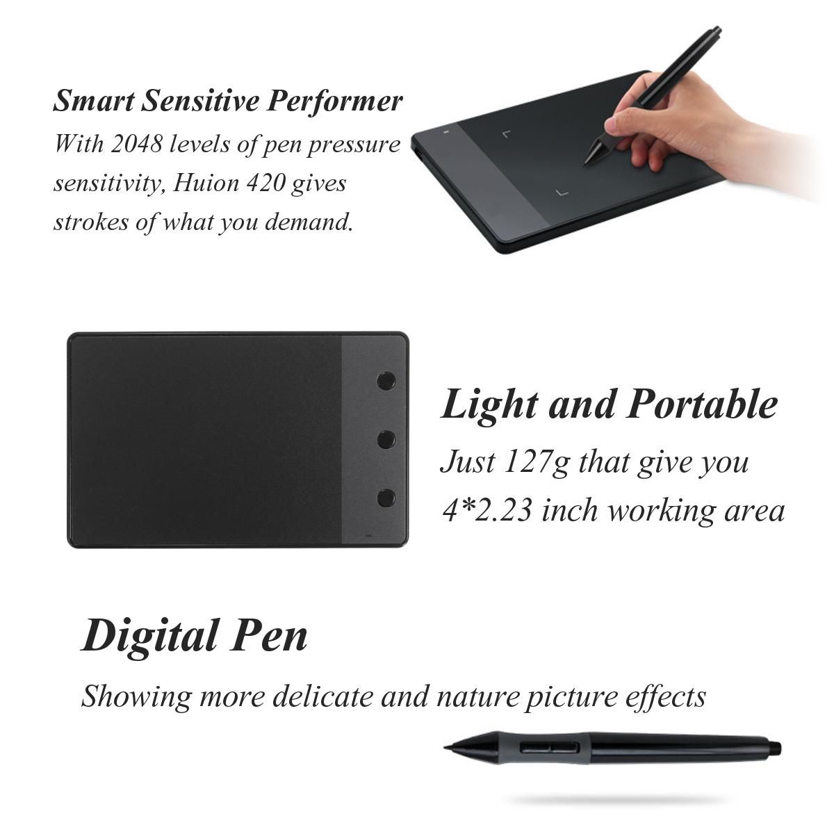 Huion H420 4" X 2.23" USB Art Design Graphics Tablet Drawing Pad With Digital Pen