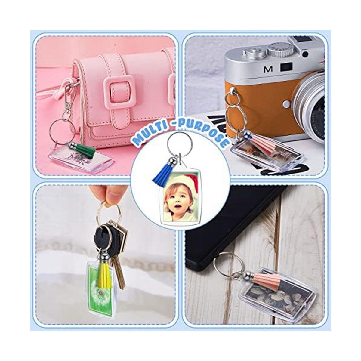 24Pcs Acrylic PhotoFrame Keychains with Tassels 5.6 X 4.0cm Keychain Clear Acrylic Blank Key Ring DIY Craft Project