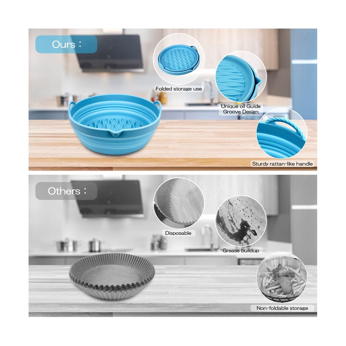Foldable Silicone Air Fryer Liners, Non-Stick Air Fryer