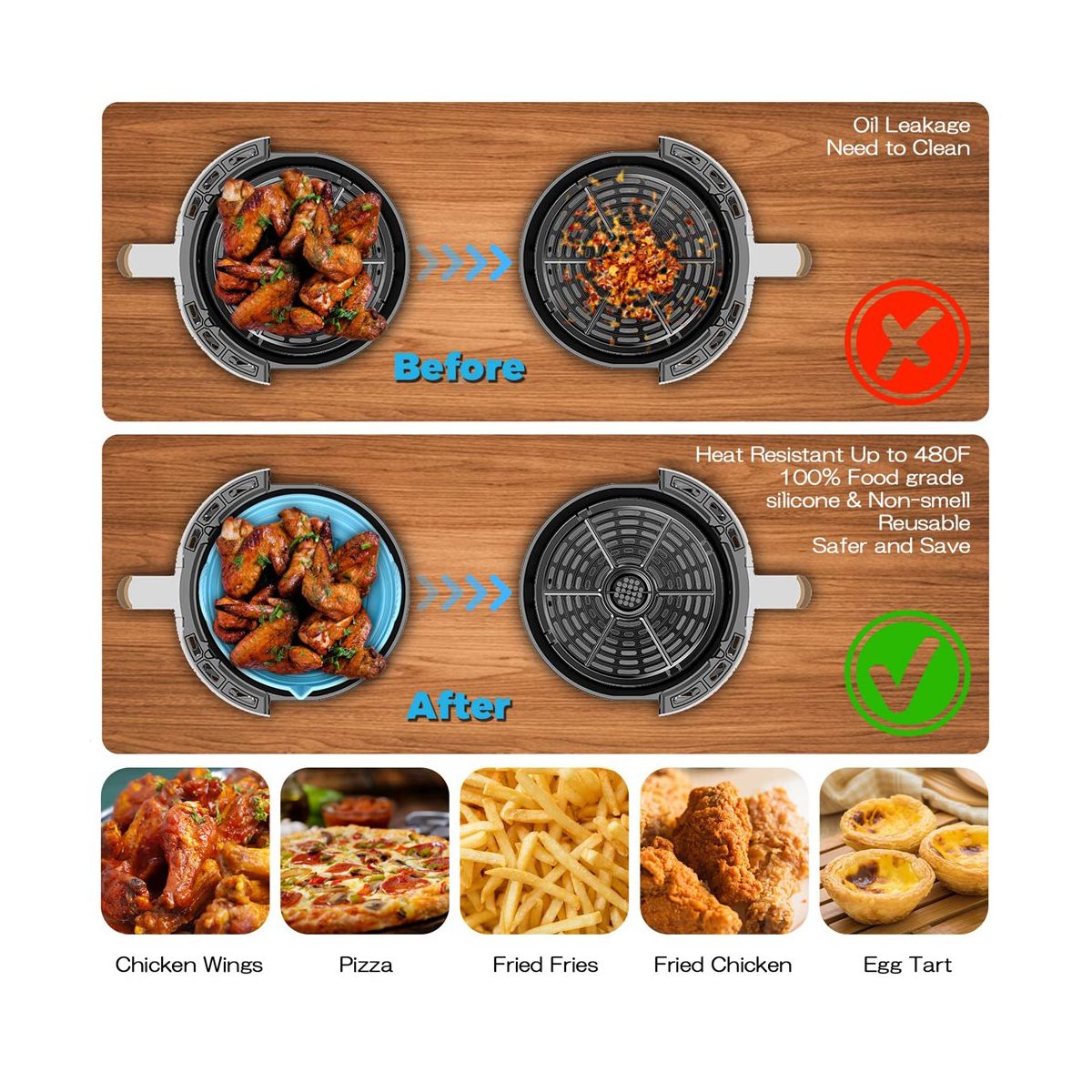Foldable Silicone Air Fryer Liners, Non-Stick Air Fryer