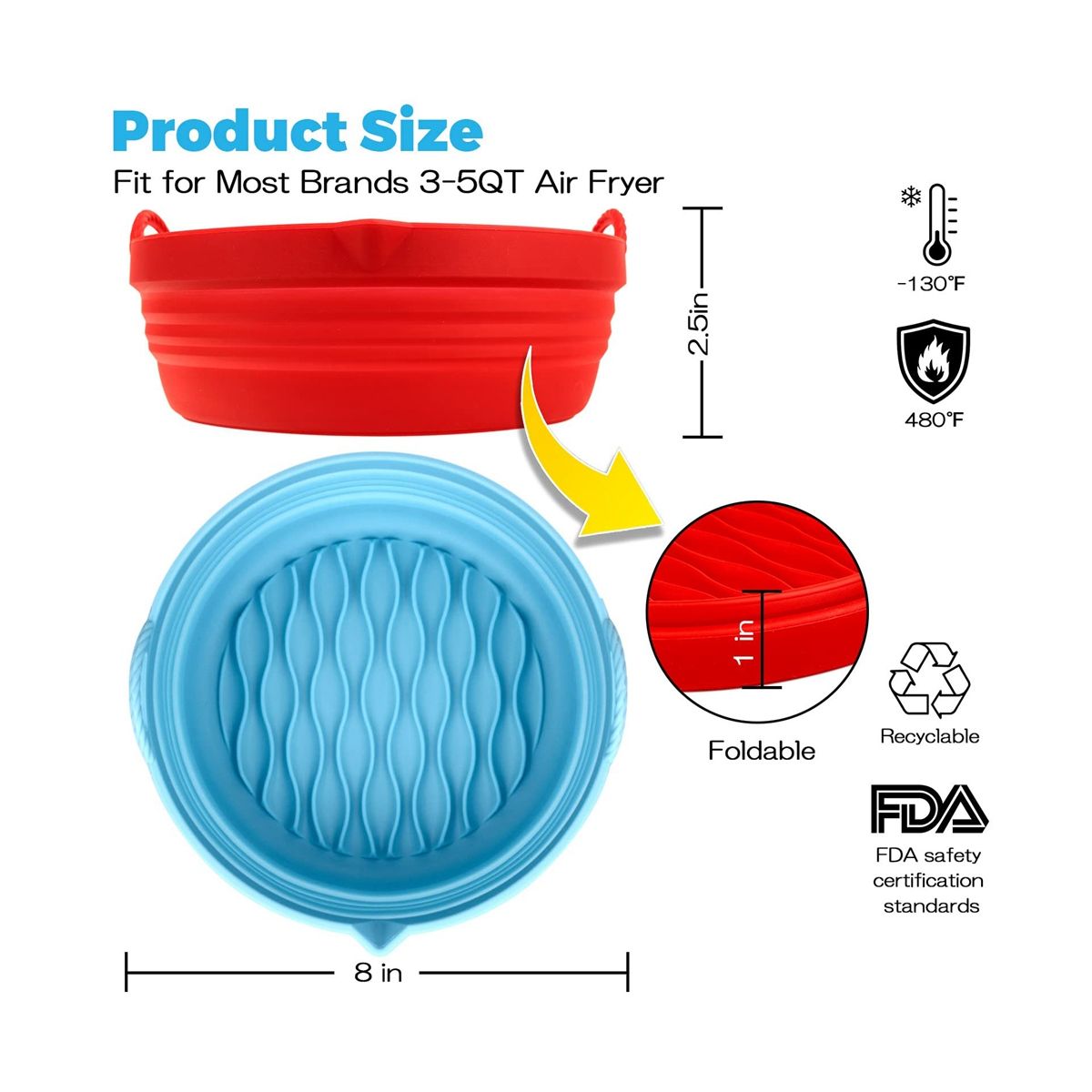 Foldable Silicone Air Fryer Liners, Non-Stick Air Fryer