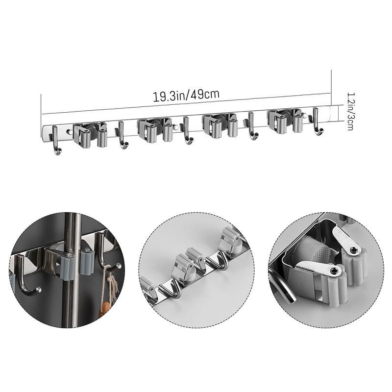 Mop And Broom Holder 4 Positions 5 Hooks Wall Mounted Organi