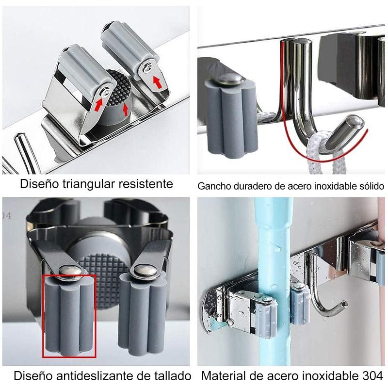 Mop And Broom Holder 4 Positions 5 Hooks Wall Mounted Organi