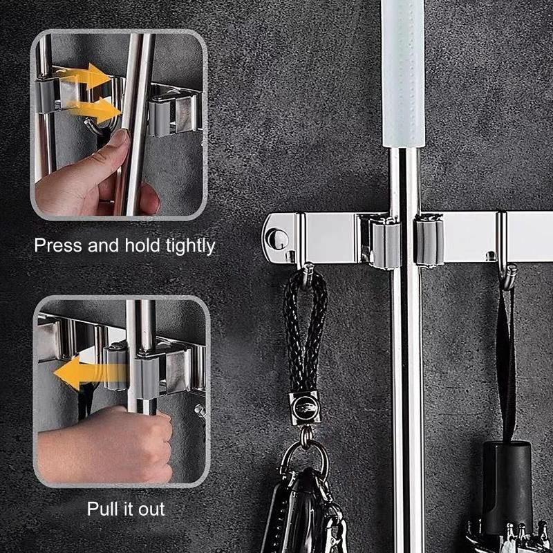 Mop And Broom Holder 4 Positions 5 Hooks Wall Mounted Organi