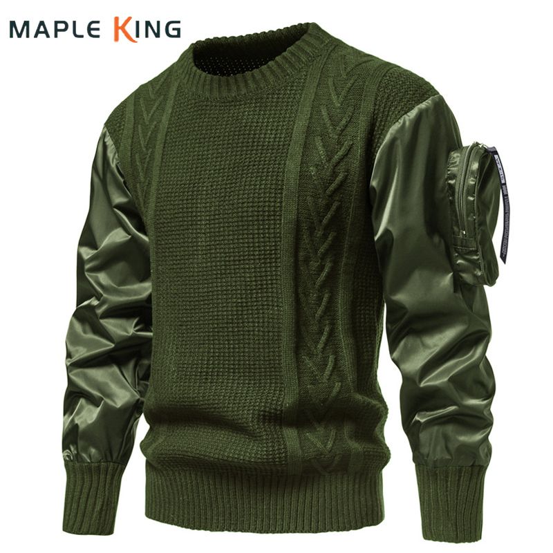 Army Sweater Men Tactical Military Outdoor Patchwork Arm Pocket Designer Pullover-Army
