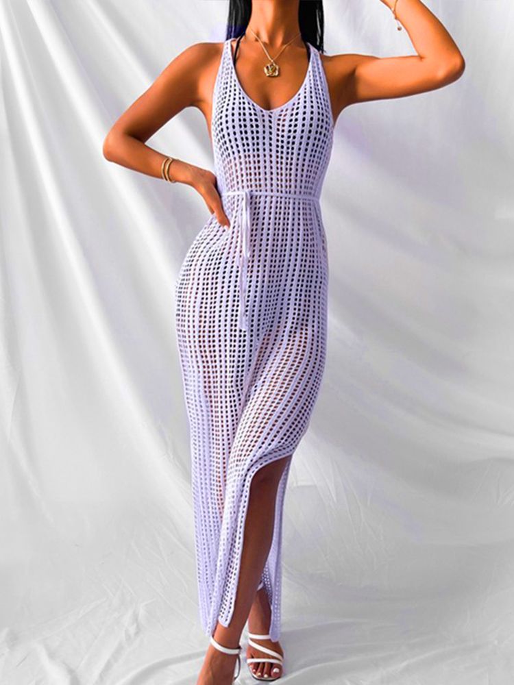 Crochet Tunic Knitted Kaftan Y Backless Vestidos Hollow Out