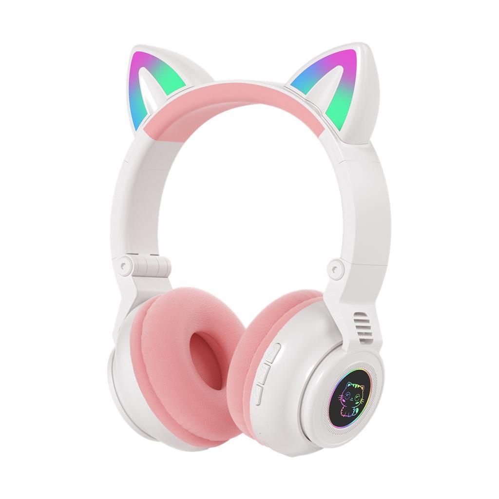 Over Ear Cat Ear Headphones Bluetooth 5.0 Volume White