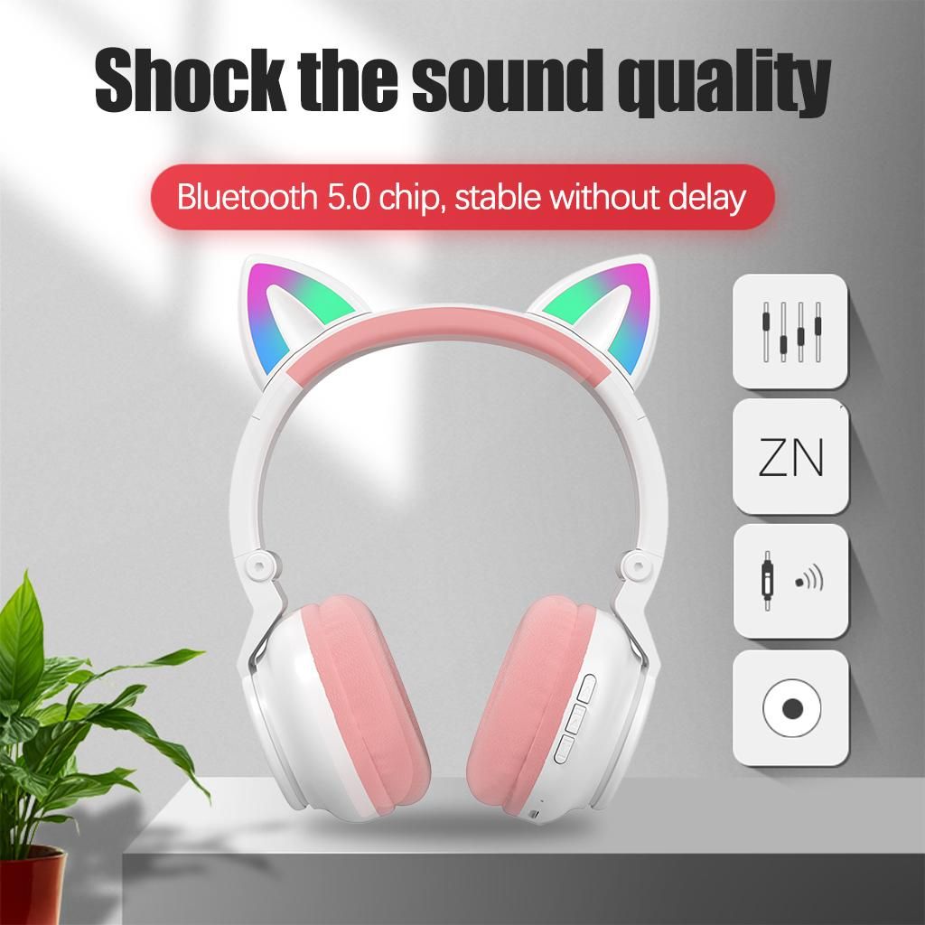 Over Ear Cat Ear Headphones Bluetooth 5.0 Volume White