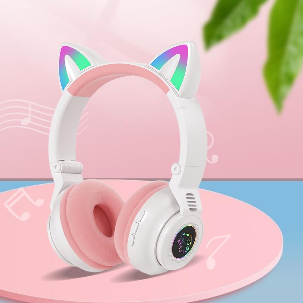 Over Ear Cat Ear Headphones Bluetooth 5.0 Volume White