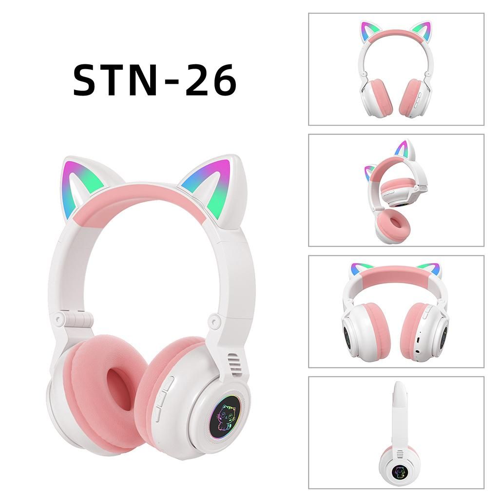 Over Ear Cat Ear Headphones Bluetooth 5.0 Volume White