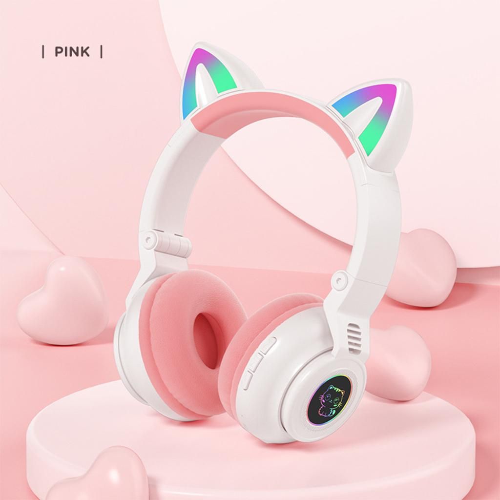 Over Ear Cat Ear Headphones Bluetooth 5.0 Volume White
