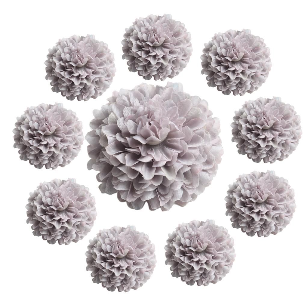 10pcs Silk Artificial Chrysanthemum Flower Heads For Wedding Grey