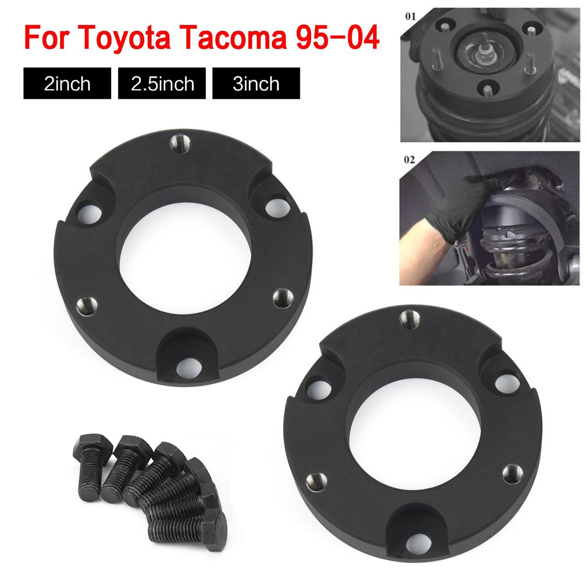 2pcs Car Front Leveling Lift Kit Metal Black for Toyota Tacoma 1995-2004 4Runner 1995 1996 1997 1999 2000 2001 2002 4WD 2WD
