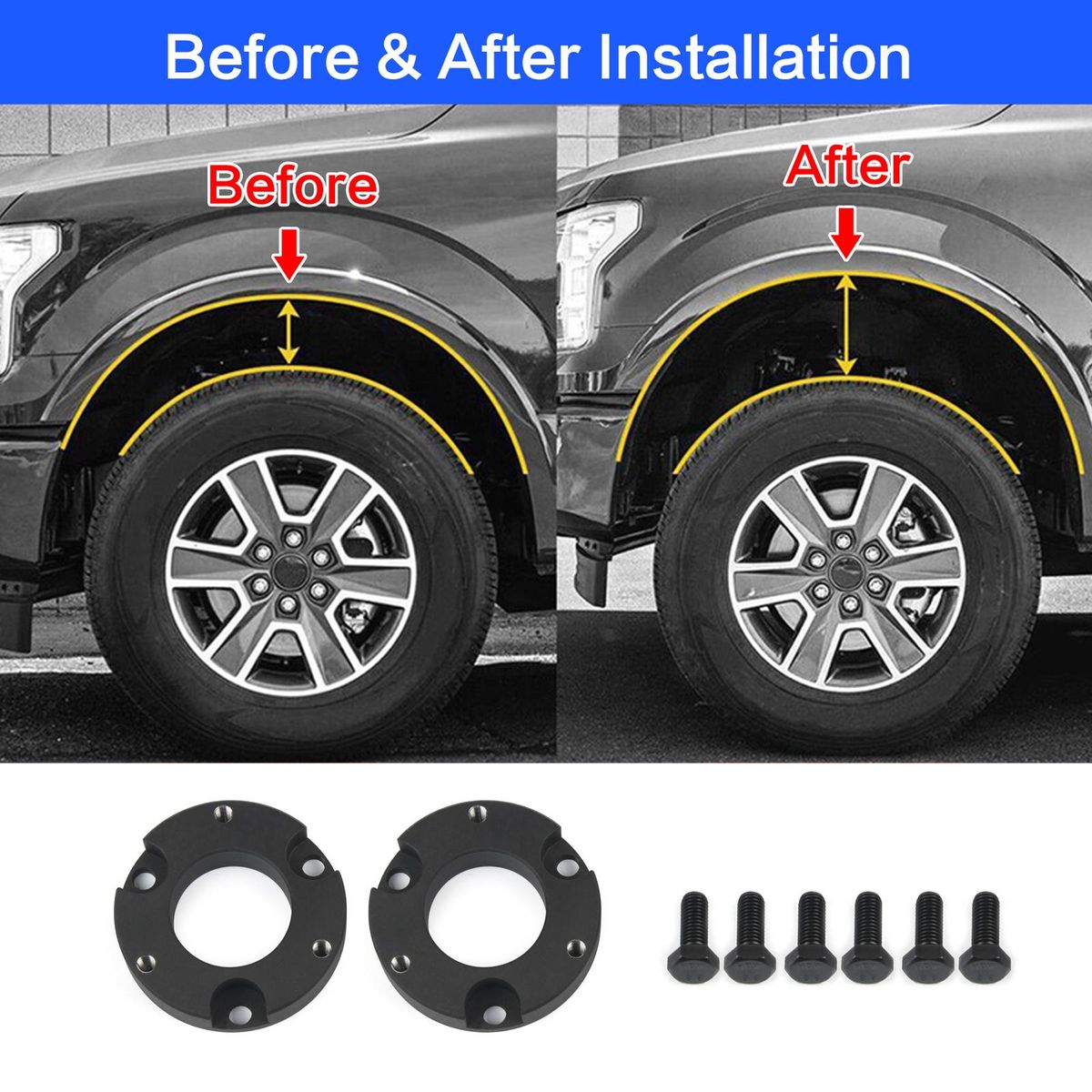 2pcs Car Front Leveling Lift Kit Metal Black for Toyota Tacoma 1995-2004 4Runner 1995 1996 1997 1999 2000 2001 2002 4WD 2WD