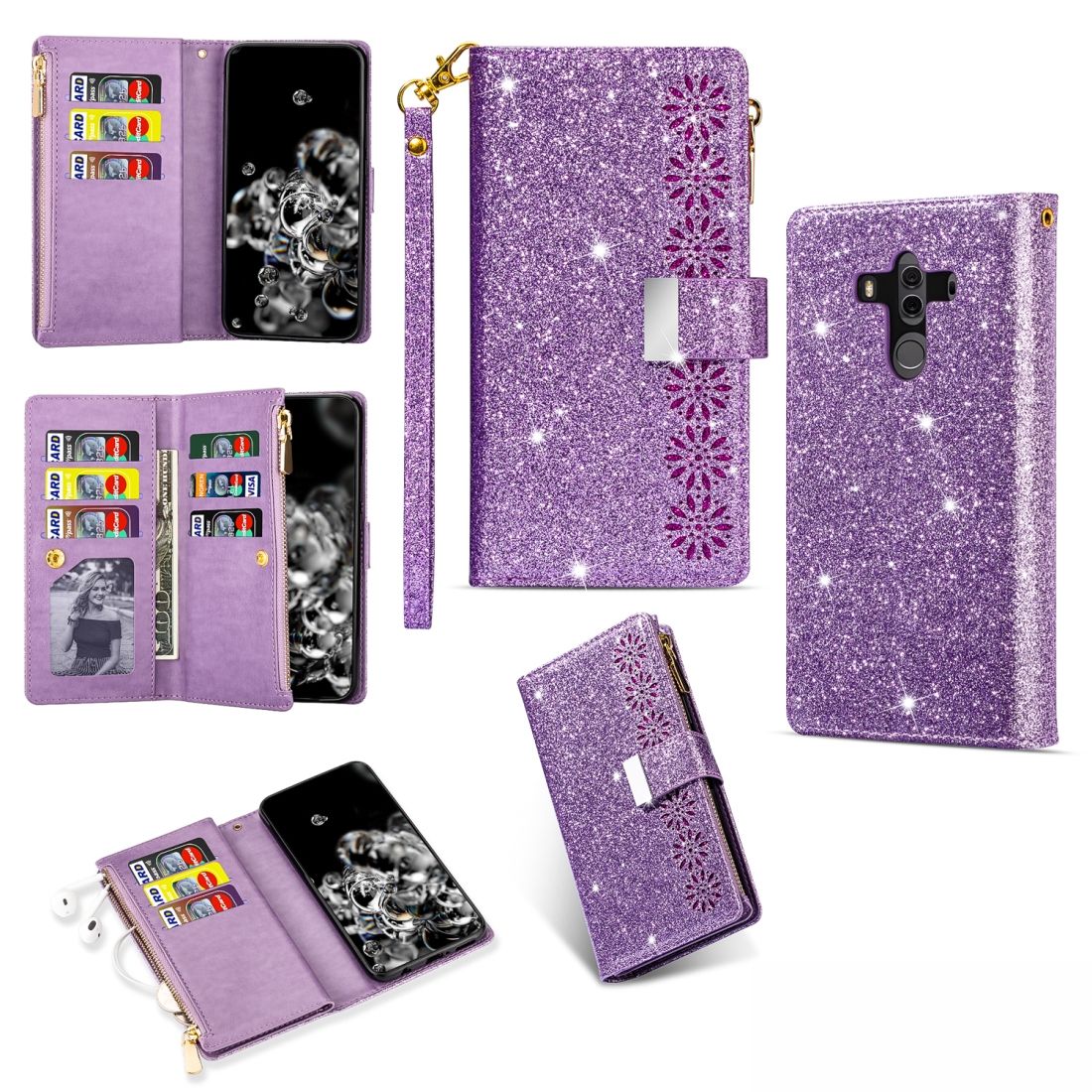 For Huawei Mate 10 Pro Glitter Zipper Leather Case