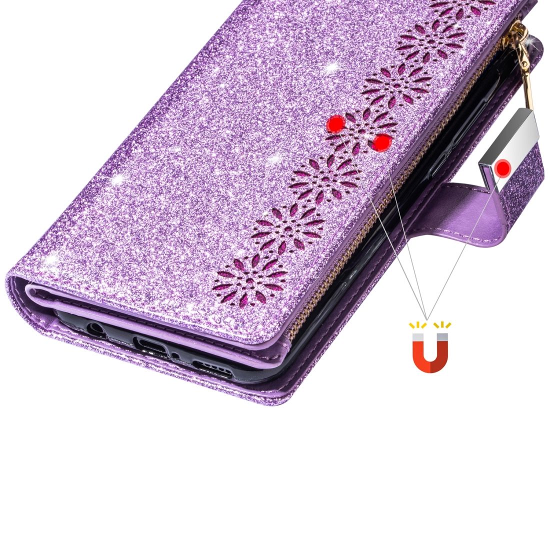 For Huawei Mate 10 Pro Glitter Zipper Leather Case