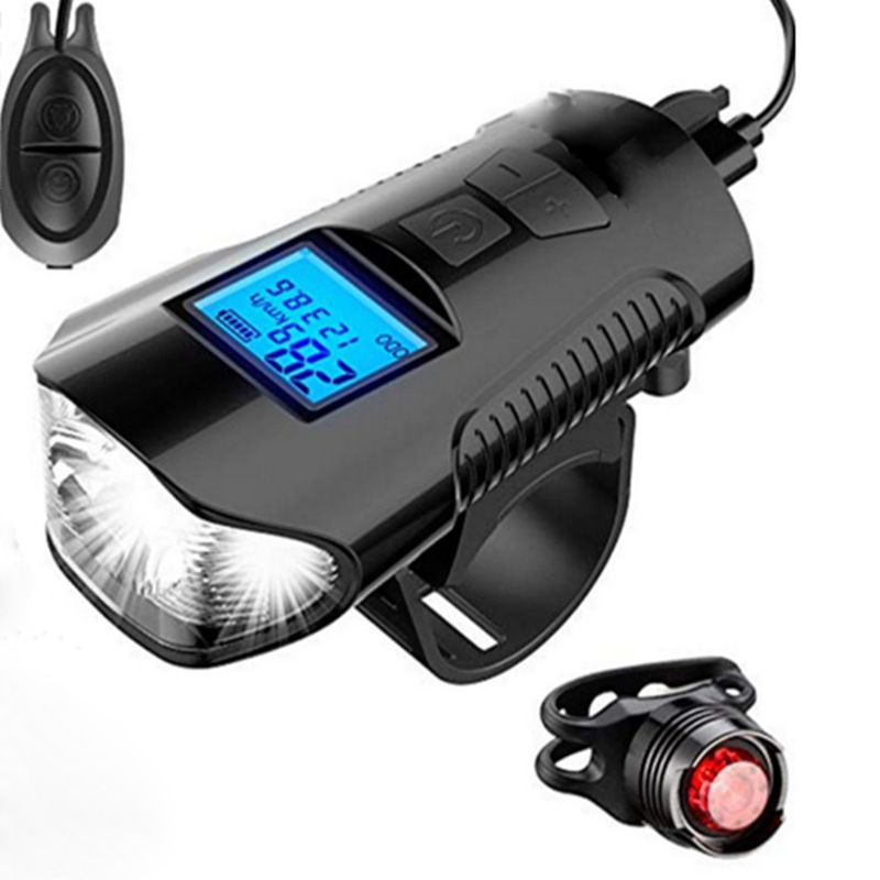 LED USB Rechargeable Bicycle Front Taillight With Horn Computer Speedometer Bike Flashlight