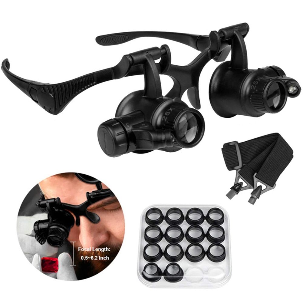 2.5X 4X 6X 8X 10X 15X 20X 25X Multi-Power Double LED Lights Magnifier Eye Glasses Watch Repair Loupe Jeweler Magnifying Glass