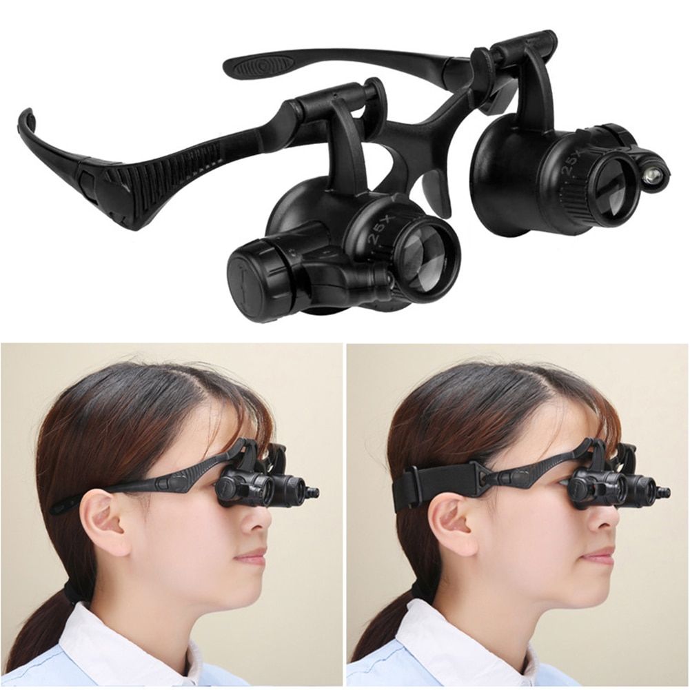 2.5X 4X 6X 8X 10X 15X 20X 25X Multi-Power Double LED Lights Magnifier Eye Glasses Watch Repair Loupe Jeweler Magnifying Glass