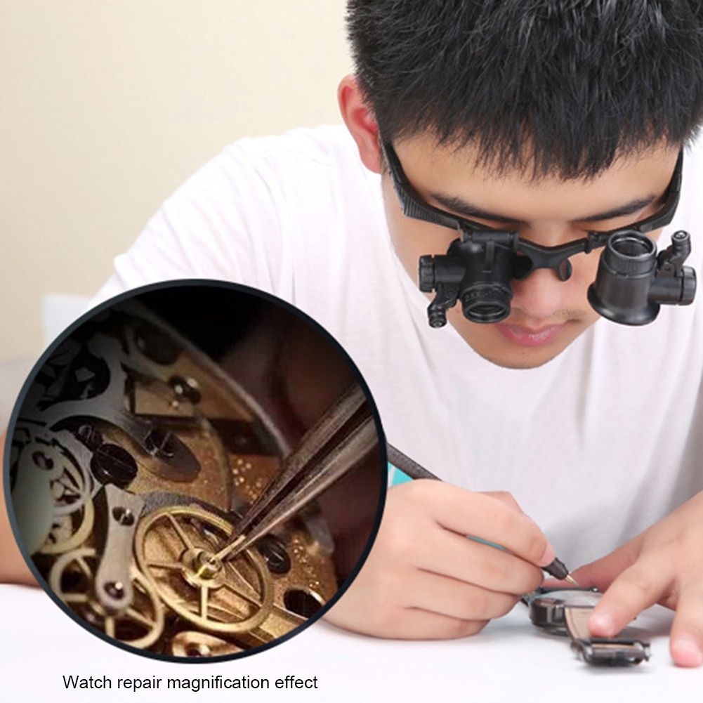 2.5X 4X 6X 8X 10X 15X 20X 25X Multi-Power Double LED Lights Magnifier Eye Glasses Watch Repair Loupe Jeweler Magnifying Glass