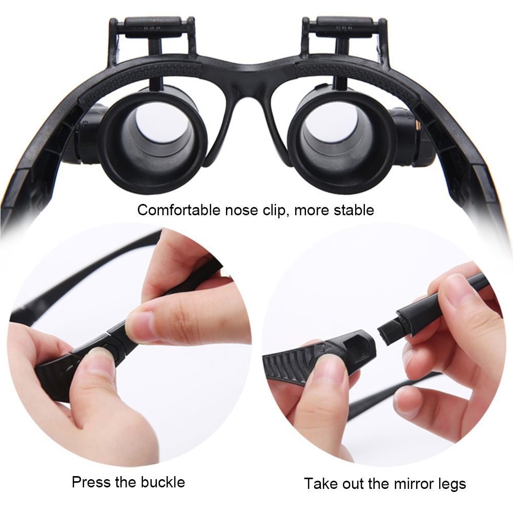 2.5X 4X 6X 8X 10X 15X 20X 25X Multi-Power Double LED Lights Magnifier Eye Glasses Watch Repair Loupe Jeweler Magnifying Glass