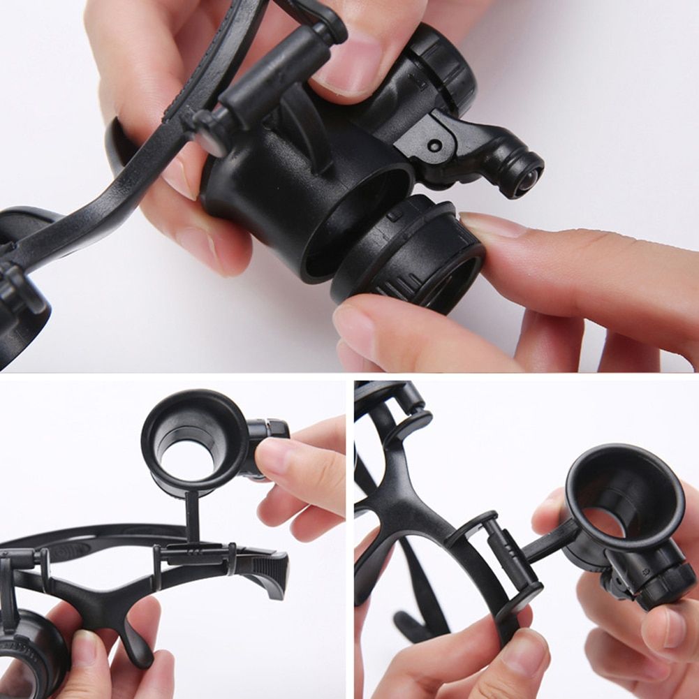 2.5X 4X 6X 8X 10X 15X 20X 25X Multi-Power Double LED Lights Magnifier Eye Glasses Watch Repair Loupe Jeweler Magnifying Glass